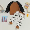 Conjuntos de ropa para bebés, ropa de otoño, sudadera con estampado de letras de caballo y cuello redondo de manga larga con pantalones de chándal de cintura elástica infantil