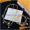 Guldarmband och pärlhalsband Set Womens Luxury Designer Simple Love Heart Letter Vintage Flower Wedding Drop Delivery DH1KM