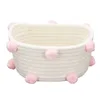 Bouteilles de rangement panier tissé en coton, mignon pompon décor articles divers boîte de finition nordique jouets cosmétiques organisateur cadre rose S