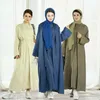 エスニック衣類オープンアバヤコットンリネントルコイスラム教徒ヒジャーブドレスドレスプレーンアバヤ