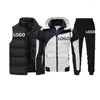 Herrspårar Anpassade logotyp Tracksuit Autumn Winter Fleece Tjock 3 -stycken Set Hooded Jacket Pants Vest Sports Suit Man Casual Outfits