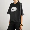 Wyściełana koszulka na usta dla kobiet ubrania okrągła szyja pół rękawu Bawełniane koszulki TEE Summer Casual Vintage moda luksusowy designer