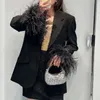 Kvinnors kostymer Blazers Designer Black Suit Womens 24 Early Spring Casual Loosed Feather Long Sleeved Suit YDJ4