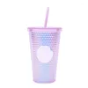 Gobelets 480mlstudded gobelet tasse à café été bouteille d'eau froide double paroi en plastique durian diamant avec paille mignon