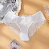Calcinha feminina sexy renda cor pura transparente cuecas cintura baixa lingerie sem costura oco para fora senhoras cuecas íntimas