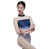 Stage Wear Adult Women Bodysuit Performance Training Dancewear Ballet Dance Leotards Turtleneck Sleeveless Starry Sky Printing Leotard