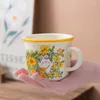 Tazze Instagram Simpatico cartone animato Tazza in ceramica Acqua Latte Colazione Fiore Cespuglio Regalo per ragazza