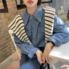 Blouses pour femmes 2024 décontracté à la mode Denim chemises poches style coréen minimaliste automne hiver montre de sport