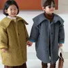 Jassen Kinderkleding Kinderwinterjas Koreaanse stijl 2024 Jongens en meisjes Modieuze warme effen kleur jas Lange revers Wol