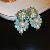 Boucles d'oreilles pendantes FYUAN Style Vintage fleur perle goutte pour femmes bleu cristal dames bijoux accessoires