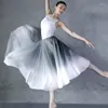 Scenkläder lång balett tutu kjolar för kvinnor vuxna kostymer gradient färg ballerina klädfest öva kläder modern dans