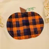 Flickklänningar Girlymax Halloween Thanksgiving Fall Baby Girls Orange Plaid kjolklänning Pumpkin Ruffles set ovanför knäbarnskläder