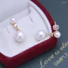 Dangle Earrings Fresh Water 6-11mm White Perfect Circle Strong Light Double Pearl Stud S925 Silver Korean