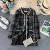 Vestes Femmes Élégant Tweed Veste Femme Vintage Plaid Casual Lâche À Manches Longues Costume Automne Hiver Noir Blanc Gland Bureau Manteau