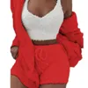 Women's Tracksuits Fluffy Pajamas Set For Women Casual Sleepwear Tank Top And Shorts Plus Size Hoodie Leisure Homsuit Winter 3 Pieces