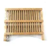 Kitchen Storage OUNONA Folding Bamboo Dish Rack Drying Holder Utensil Drainer Plate Wooden Flatware