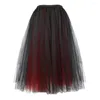 Gonne Donna Principessa Tutu Corsetti in tulle Gonna in chiffon multistrato Abito da ballo Sexy Lolita Abito lungo Maglia Nero Rosso