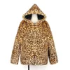 Autumn and Winter Leopard Pattern Mens Hooded Coat Fashion Faux Fur Long Sleeve Plush Thickened Warm Wool Sweater UE9Q