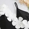 Women's Swimwear White Flower Swimsuit Women 2023 High Waist Skirt Bikini Black 3 Piece Monokini Brazilian Conservative Bathing Suit Swimwear QJY J240131