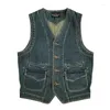 Giacche da uomo Amekaji Wear Abbigliamento Gilet di jeans a righe in cotone Vintage Casual di buona qualità