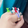 Cluster Rings Ballon Dog Pet Puppy Emalj Finger Ring Neon Pink Orange Blue Pendant Oil tappade söta söta festsmycken grossist