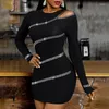 Casual Dresses 2024 Fashion Turtleneck Long Sleeve Rivet Black Dress Women Sexy Slim Party Elegant Lady Beaded Patchwork Short Mini