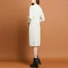 Casual Dresses Houndstooth Vintage Sticked Dress Slim Kne-Length Fall Winter Bottoming tröja Robe Fashion Knitwear Vestidos Mujer