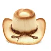 Mode kvinnor män halm västerländsk cowboy hatt med blad band för lady pappa handgjorda vävt bombre cowgirl jazz mössor storlek 58 cm 240130
