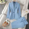 Solid Office Lady Suit for Women Blue Brown Apriot Color Blazer and Pants Spring Autumn Women Pantsuit 2 Piece 240130