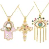 Pendentif Colliers Juya 18K véritable plaqué or artisanat arc-en-ciel Zircon émail Fatima Hamsa main croix turc grec mauvais œil femmes collier