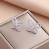 Boucles d'oreilles papillon en Zircon plaqué or 18 carats pour femmes, bijoux en acier inoxydable à la mode, vente en gros