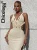 Abiti casual Chicology Sling Bianco Cut-Out Backless Sexy aderente con spacco Abito longuette Party Club Streetwear Elegante vacanza 2024 Abbigliamento donna