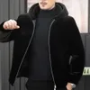 Pälsjacka Mens huva och integrerad hela Mink Cardigan förtjockad Vinterimitation Coat XM75