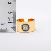 Fashion Design Bohemian Copper Zircon Turkish Evil Eye Rhinestone Adjustable 14k Yellow Gold Rings For Women Vintage Open Ring Lucky Jewelry