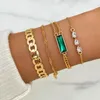 Link braccialetti 4/PC color oro metallo metallico verde geometrico Catena di cristallo per donne Bracciale multistrato Gioielli braccialetti