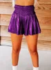 Women's Shorts Mardi Gras Women Smocked Elastic High Waist Wide Leg Short Pant Party Club Sparkly Metallic Pleated Ruffle Hem Flowy