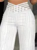 Kvinnors byxor 2024 Fashion Wide Leg White Pant Office Elegant Sheer Mesh Patch Trousers Casual High midja blossade svarta kvinnokläder