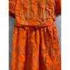 Robes mi-longues orange brodées florales Designer été femmes élégantes robes de ceinture Muliti-couleur Mulit-taille vêtements femmes FZ0108