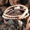 Bracelets RH Fashion Boho Bracelet Pearl Primpbander Freshwater Pearl 3 Stronrs Woven Wrap Bracelets Dropshipping