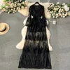 Casual Dresses Vintage Heavy Embroidered Lace Maxi Dress Sexy Deep V-Neck Slim Party Gown Women Full Sleeve Beach Vacation Long