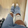 Women's Pants Women Baggy Jeans Spring Summer Ripped Hole Fringed Edge Denim Trousers High Waist Palazzo Wide Leg For