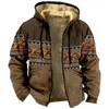 Vintage Winter Jackets för män Bison Print Design Motorcykeljacka Casual Long Sleeve Coats Male Versatile Hooded Sweatshirts 240119
