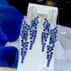 Boucles d'oreilles pendantes ASNORA mode bleu violet cubique zircone pierre pavé Long pendentif fête de mariage boucle d'oreille pour les femmes dîner bijoux E108