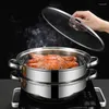 Double Boilers 2-Tier Stainless Steel Steamer Multilayer Pot Cookware With Tempered Glass Lid Work Gas Electric Grill Stove Top Safe