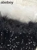 Dwuczęściowa sukienka zimowa cekina seksowna dwuczęściowa zestaw do damskiej kamizelki błyszczącej i bez rękawów oraz midi paskujący do mody damskiej J240202