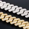 Pulsera pesada de 3 filas de 20 mm llena de circonitas Pulsera de eslabones cubanos chapada en oro y plata