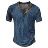 남자 T 셔츠 컬러 블록 패치 워크 그래픽 3D 프린트 헨리 빈티지 패션 오버 사이즈 슬리브 셔츠 맨 티 탑 의류