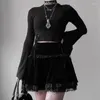 スカート女性セクシーなファッションクロスサマー刺繍ブラックゴシックスタイルカジュアルパーティースタイリッシュなレーストリムミニ