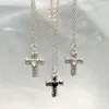 Pendant Necklaces JWER 2024 Gothic Heart Zircon Cross Necklace Black Crystal Punk Y2K Chain For Woman Daily Wear