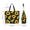 Sacos de compras Bonitos Girassóis Tote Flores Reutilizáveis Floral Canvas Mantimentos Shopper Bolsa de Ombro